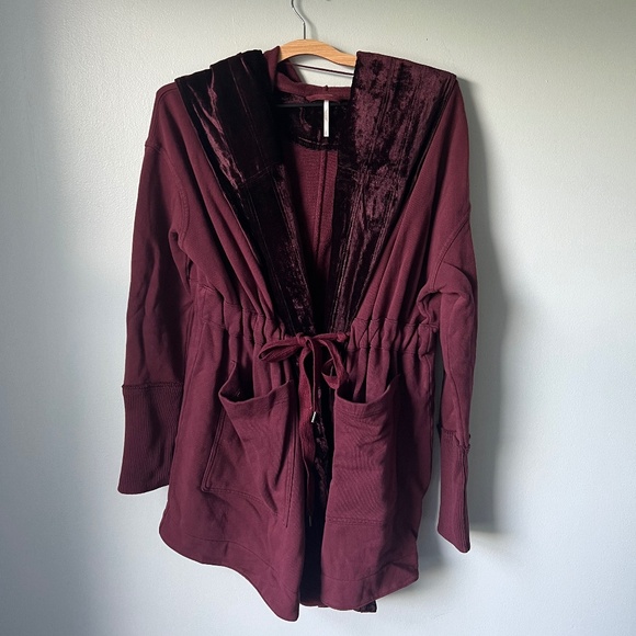 Free People Tops - Free People Westwood cardigan hooded velvet trim front pockets